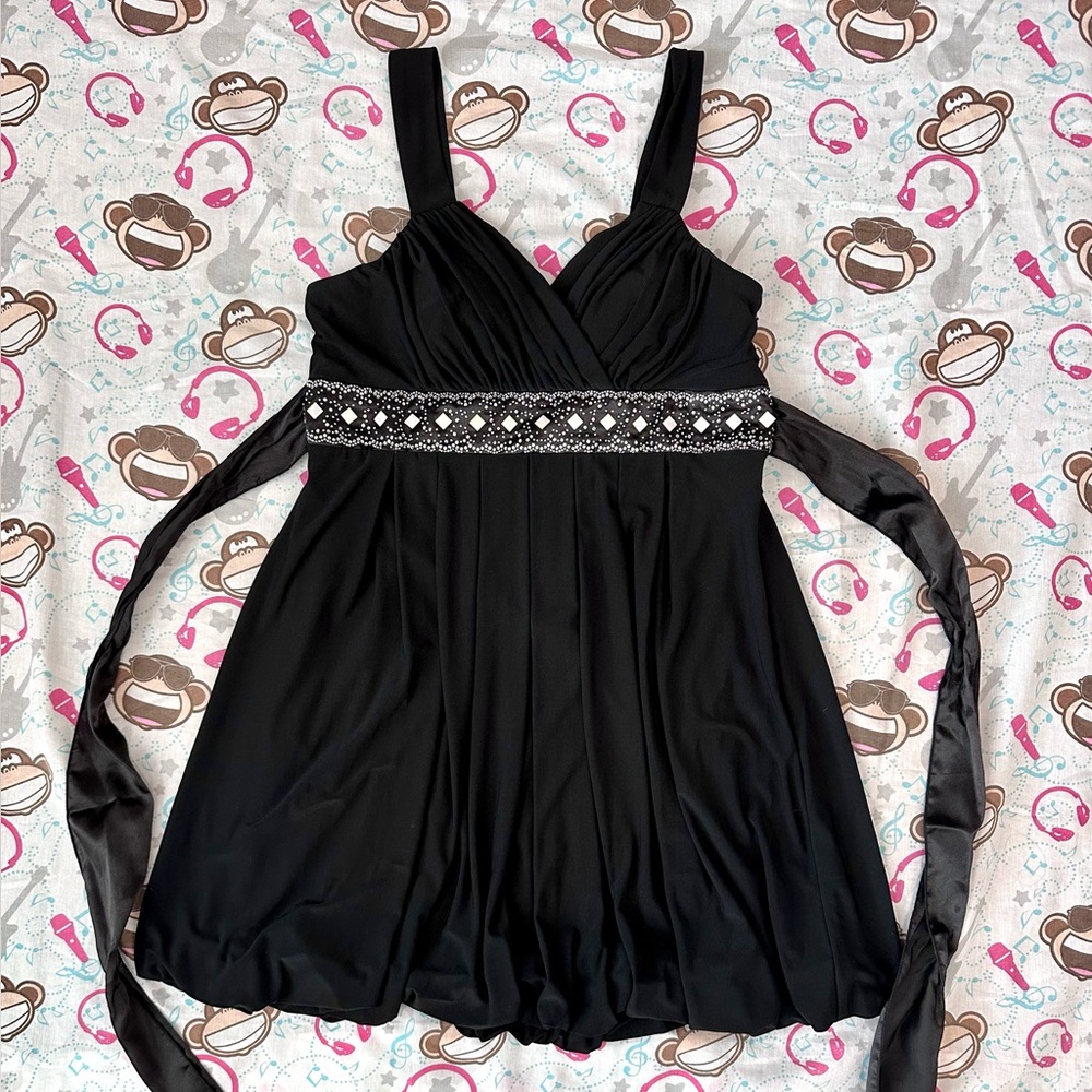 Bora‎ USA Formal Cocktail Mini Dress Bubble Hem Size XL VTG Opal Gems Goth Prom